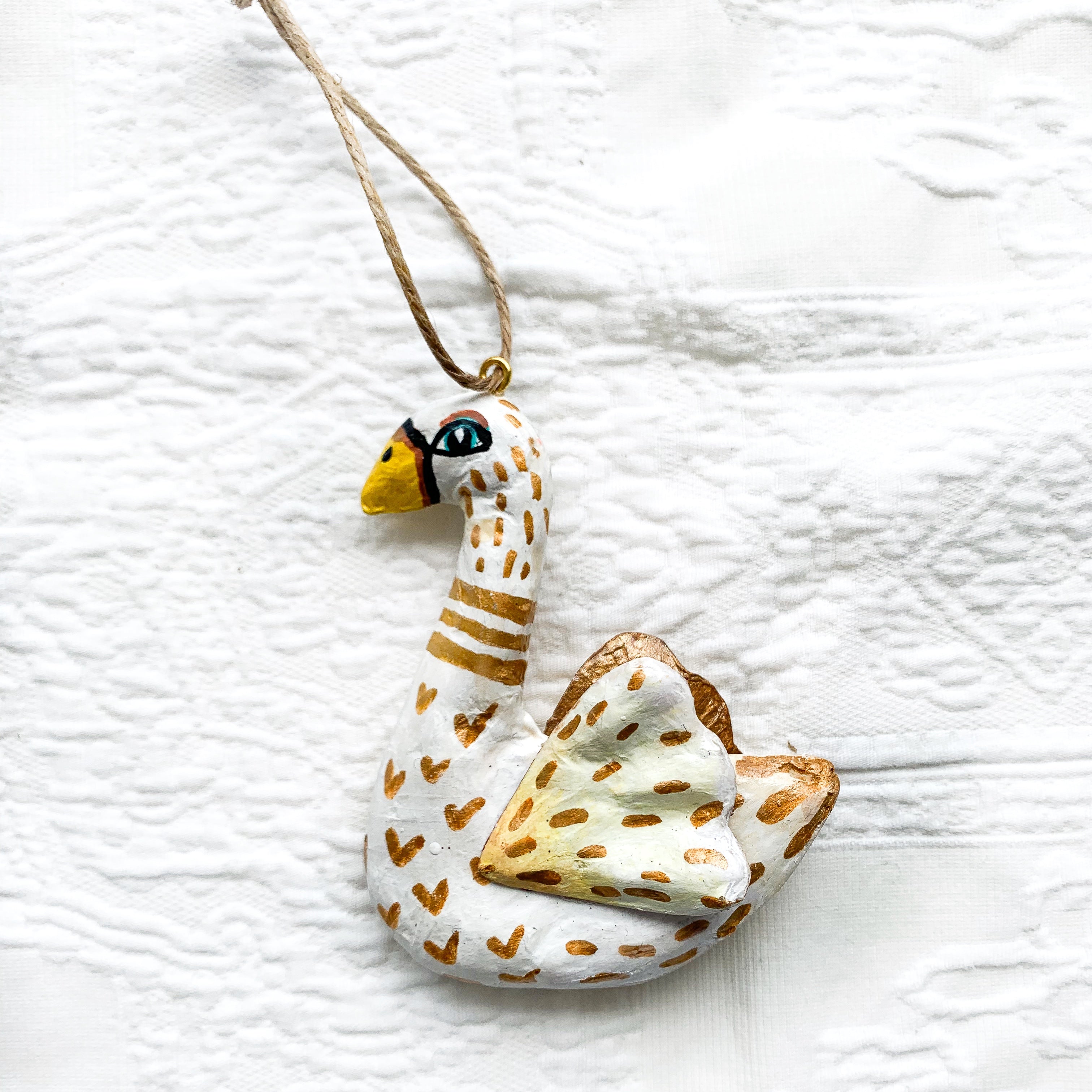 Golden Swan hand painted bird Christmas Ornament