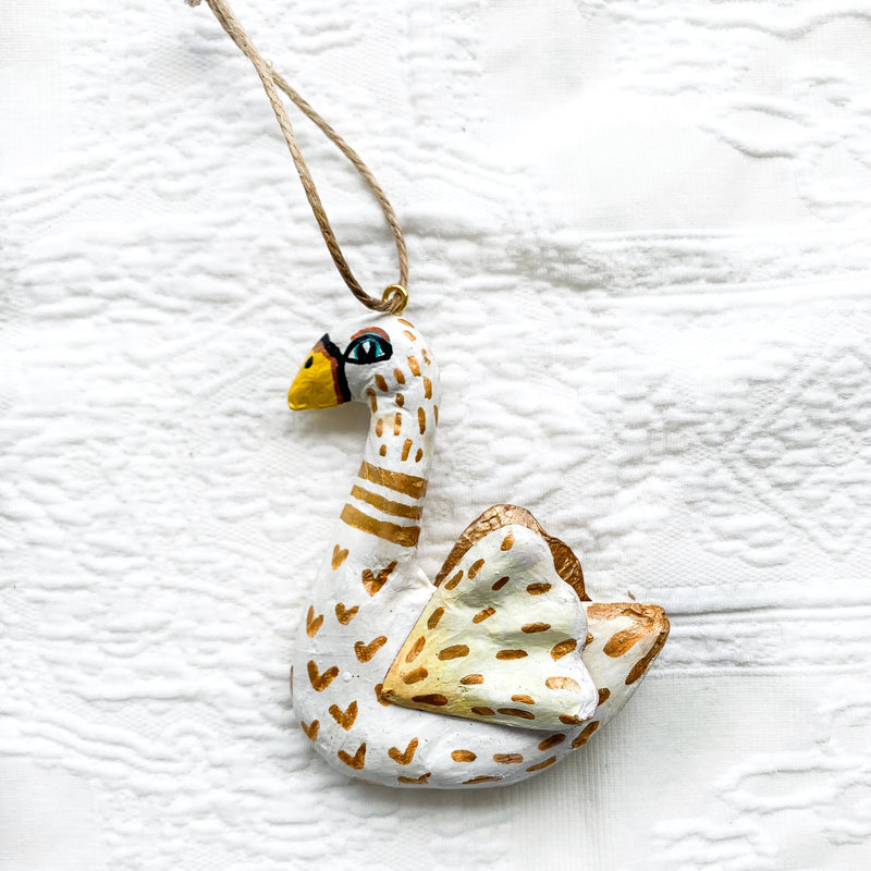 Golden Swan hand painted bird Christmas Ornament