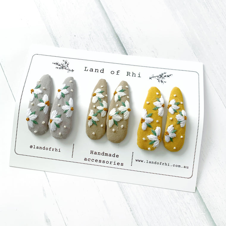 Vintage Floral Embroidery Hair Clips Set of 6
