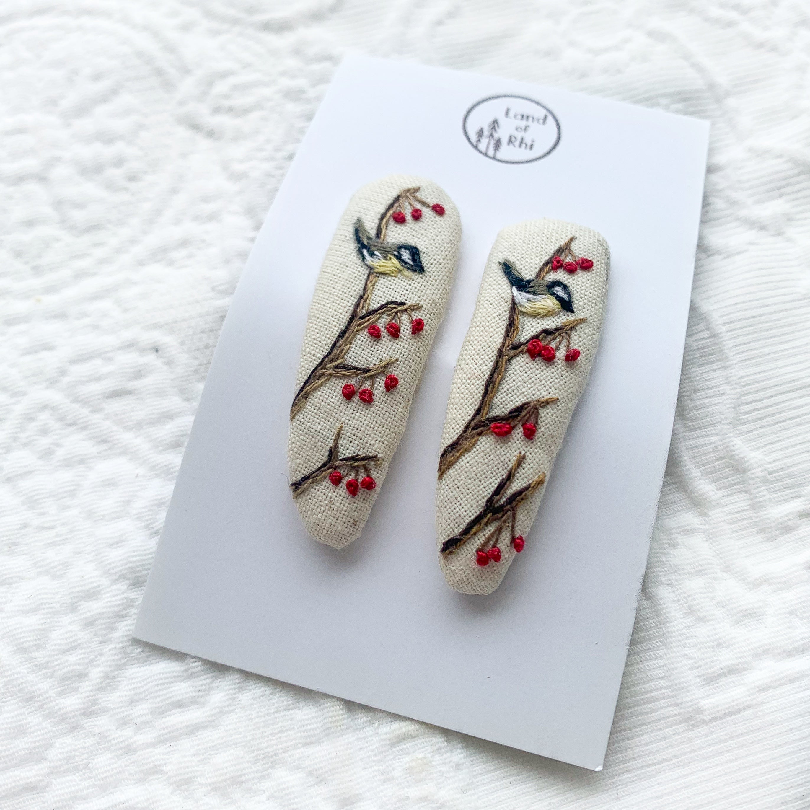 Yellow Robin Hand Embroidery Hair Clips Set of 2