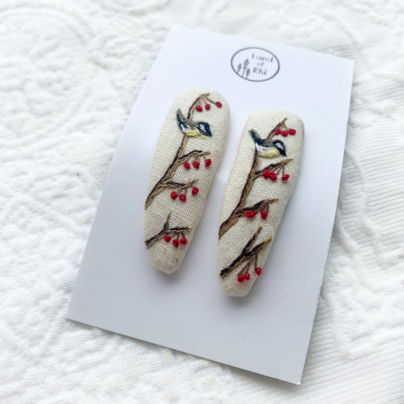 Yellow Robin Hand Embroidery Hair Clips Set of 2