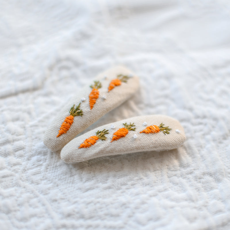 Carrots Hand Embroidery Hair Clips Set of 2