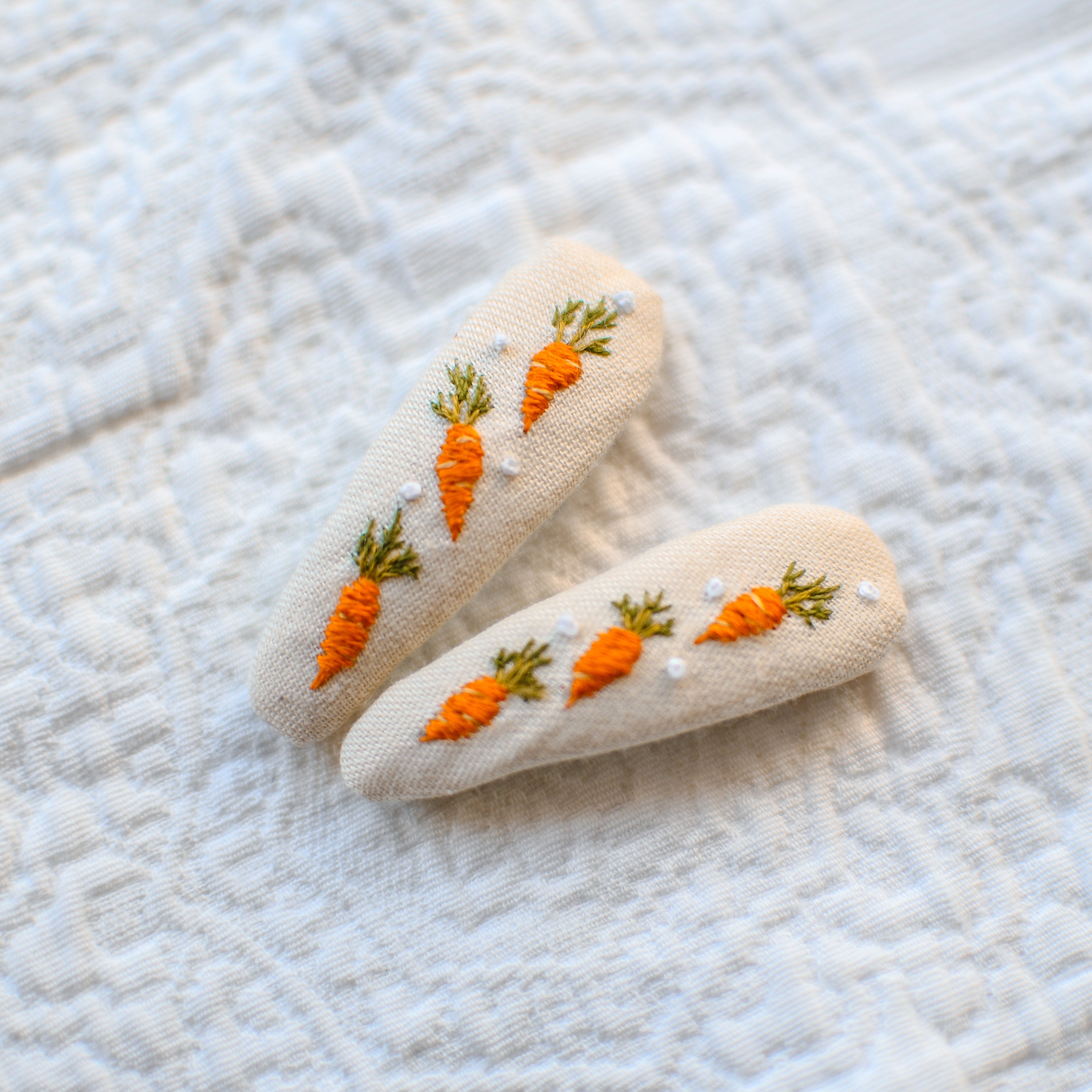Carrots Hand Embroidery Hair Clips Set of 2