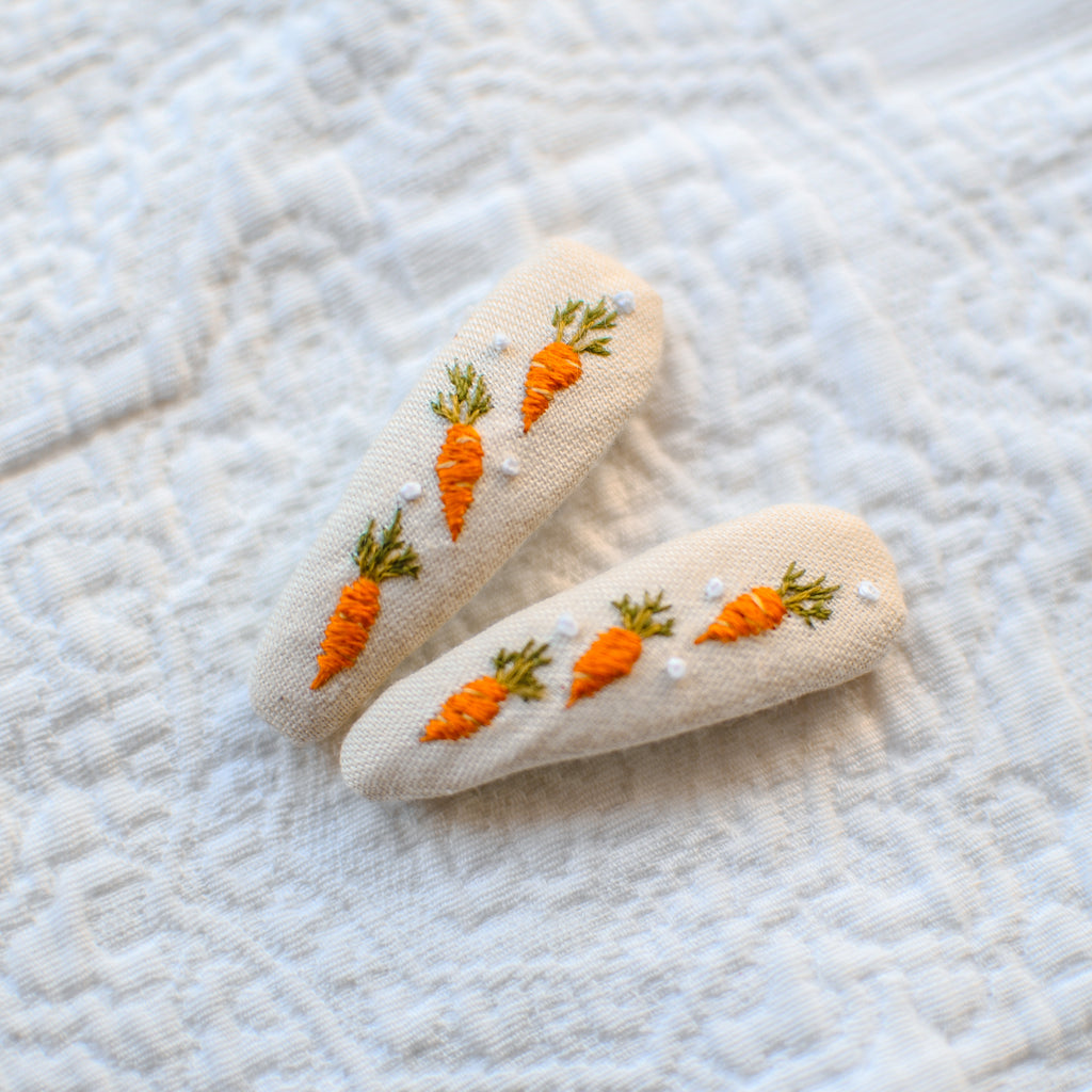 Carrots Hand Embroidery Hair Clips Set of 2