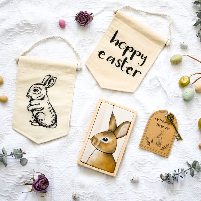 Hoppy Easter Bunny Rabbit Hand Embroidery Banner Set
