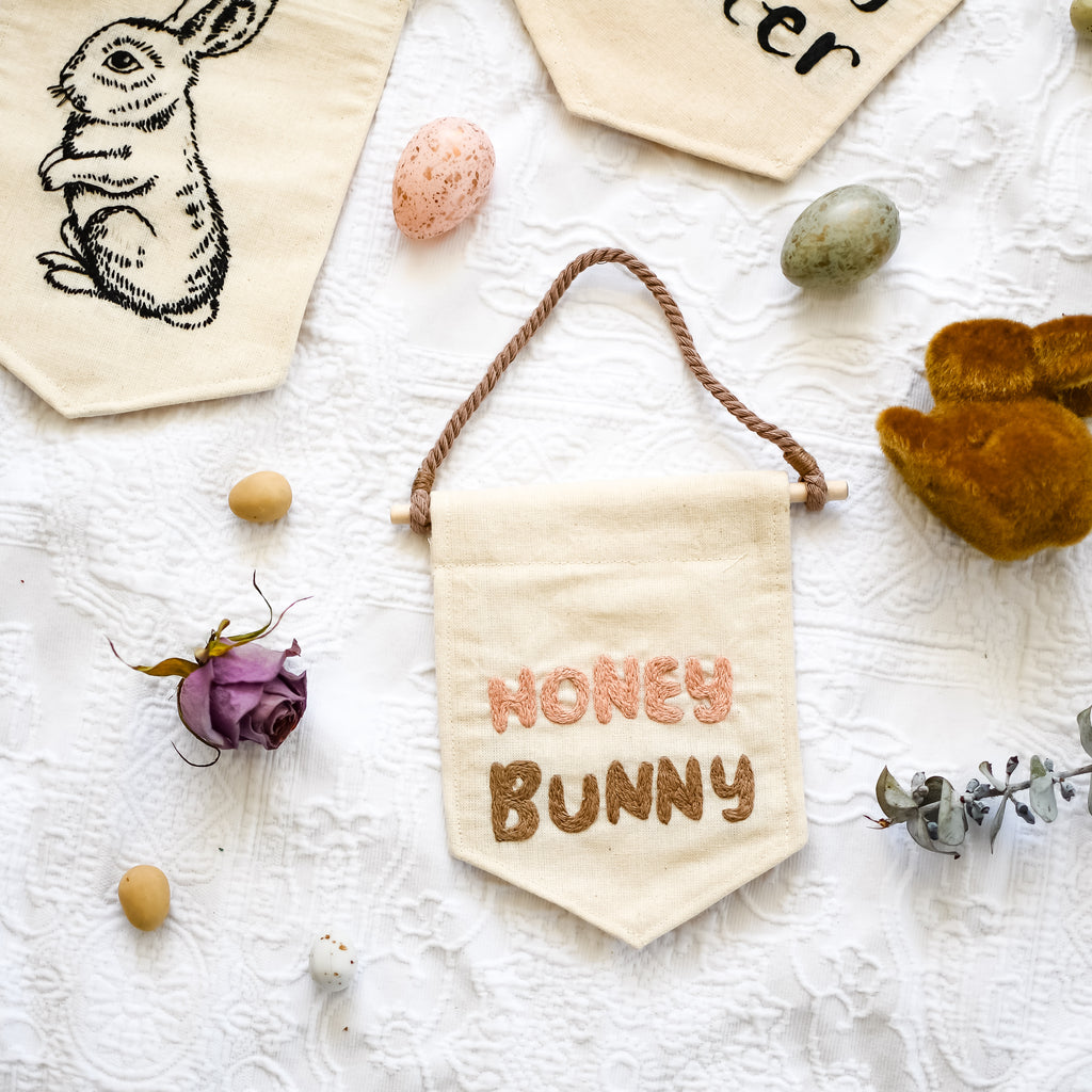 Honey Bunny Easter Hand Embroidery Mini Banner