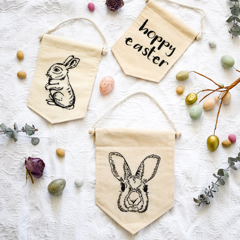 Hoppy Easter Bunny Rabbit Hand Embroidery Banner Set