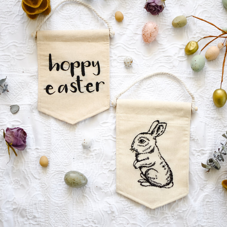 Hoppy Easter Bunny Rabbit Hand Embroidery Banner Set