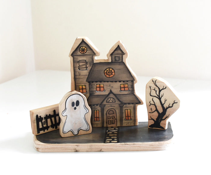 Mini Village Kit Haunted House Wooden Block Set