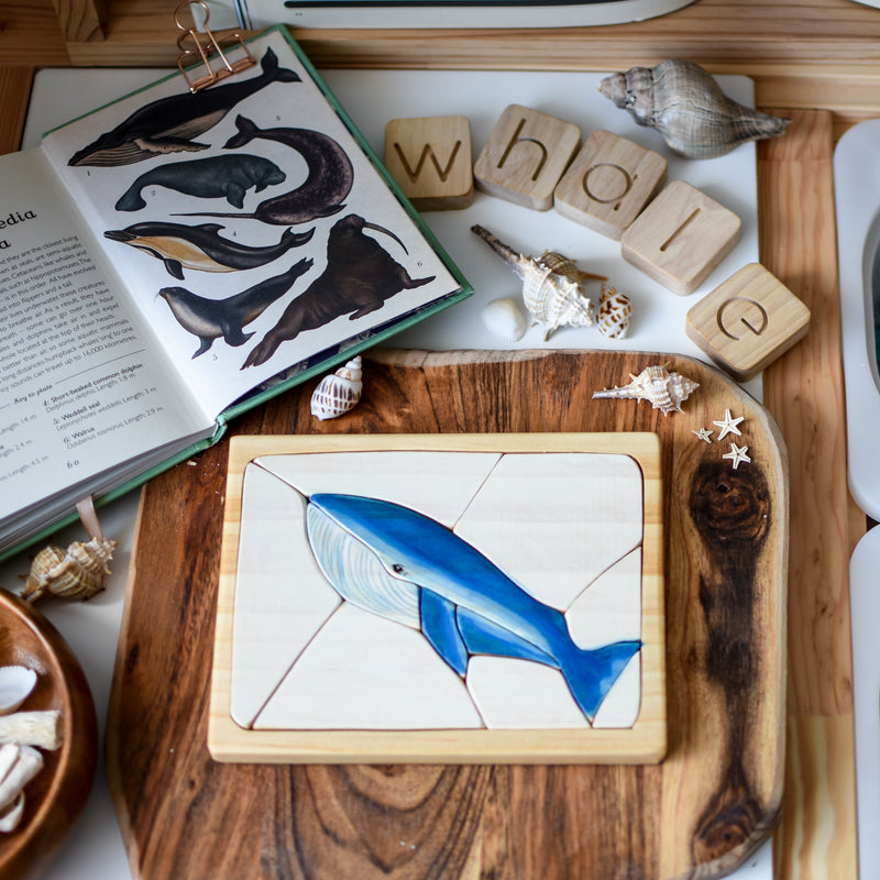 Blue Whale Watercolour Wooden Jigsaw Puzzle