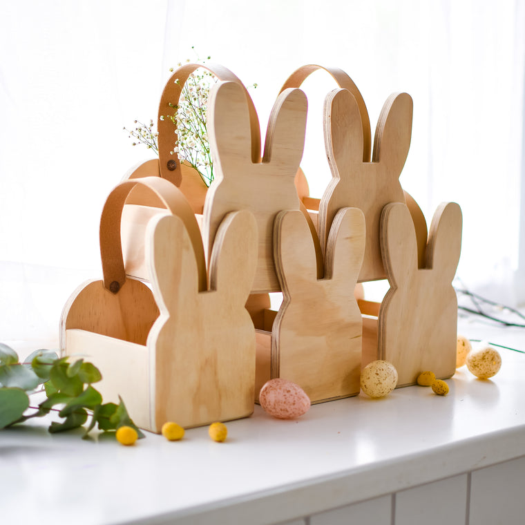 Easter Bunny Rabbit Wooden Hunting Basket Trug