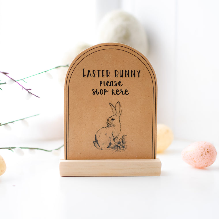 Easter Bunny Please Stop Here Wooden Sign